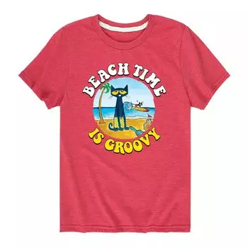 Футболка с ярким рисунком для мальчиков 8–20 лет Pete The Cat Beach Time Licensed Character, красный