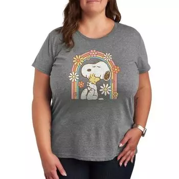 Футболка с радужным принтом Snoopy и Woodstock с арахисом Licensed Character, серый