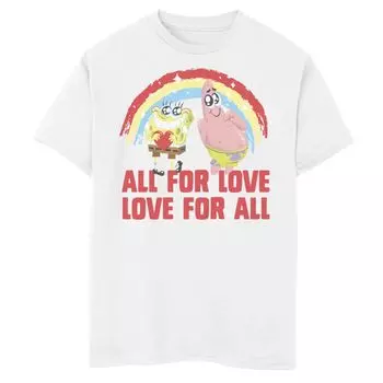 Футболка с радужным рисунком «Губка Боб Квадратные Штаны и Патрик Все ради любви» для мальчиков 8–20 лет Nickelodeon Nickelodeon, белый