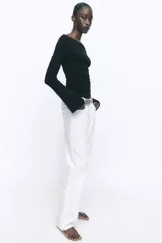 Футболка с расклешенными рукавами ZARA, черный