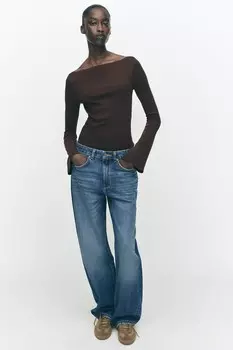 Футболка с расклешенными рукавами ZARA, цвет Chocolate