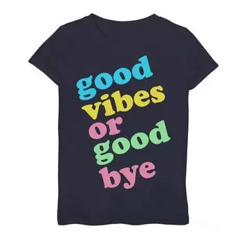 Футболка с разноцветным рисунком Good Vibes Or Good Bye для девочек 7–16 лет Unbranded, синий