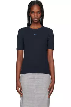 Футболка с ребрами "Baby fox" облегающего кроя Maison Kitsun, синий