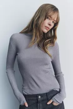 Футболка с ребристом ZARA, серый