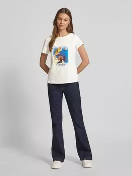 Футболка с ребристым круглым вырезом More & More, кремовый