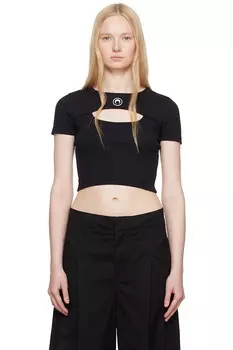 Футболка с ребристым трикотажем и вырезом с логотипом Moon Marine Serre, черный