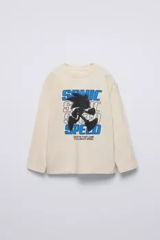 Футболка с рельефным принтом sonic sega ZARA, экрю