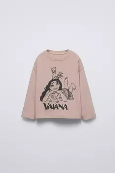 Футболка с рельефным принтом vaiana disney ZARA, пыльно-розовый