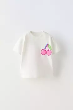 Футболка с рельефным принтом ZARA, белый