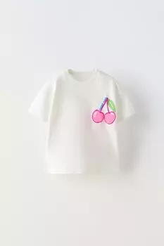 Футболка с рельефным принтом ZARA, белый