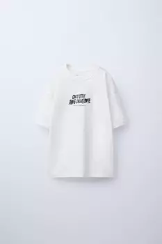 Футболка с рельефным принтом ZARA, белый