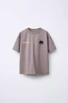 Футболка с рельефным принтом ZARA, цвет Brown/Taupe