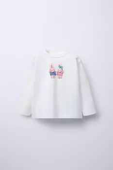 Футболка с рельефным принтом ZARA, фуксия