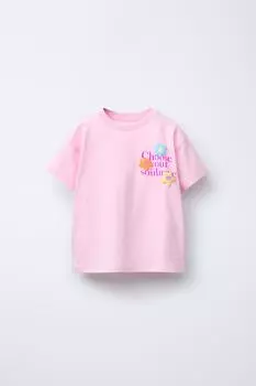 Футболка с рельефным принтом ZARA, розовый