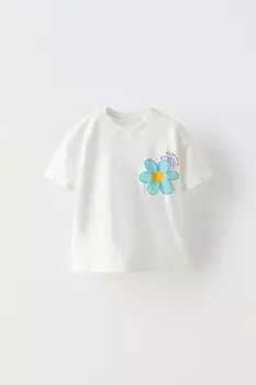 Футболка с рельефным принтом ZARA, устрично-белый