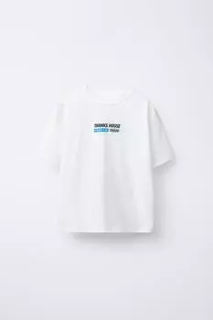 Футболка с рельефным принтом ZARA, устрично-белый