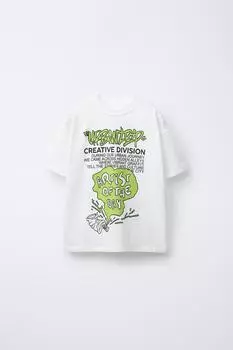 Футболка с рельефным принтом ZARA, устрично-белый