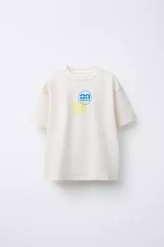 Футболка с рельефным рисунком ZARA, экрю