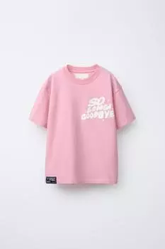 Футболка с рельефным слоганом ZARA, розовый