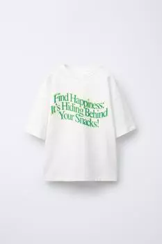 Футболка с рельефным слоганом ZARA, устрично-белый