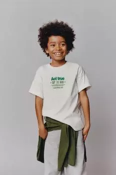 Футболка с рельефным слоганом ZARA, устрично-белый