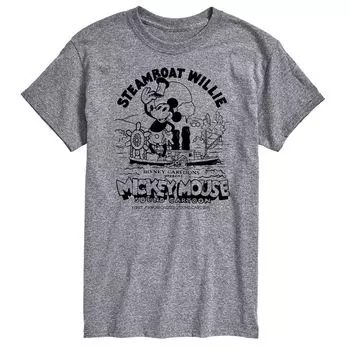 Футболка с рисунком 100 Big & Tall Steamboat Willie Disney, серый