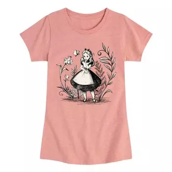 Футболка с рисунком Алисы в стране чудес для девочек 7–16 лет Disney's Alice Sketch Licensed Character, светло-розовый