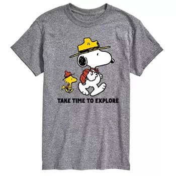 Футболка с рисунком Big & Tall Peanuts Beagle Scouts Time To Explore Licensed Character, цвет Heather Gray
