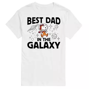 Футболка с рисунком Big & Tall Peanuts Best Dad In Galaxy Snoopy Licensed Character, белый