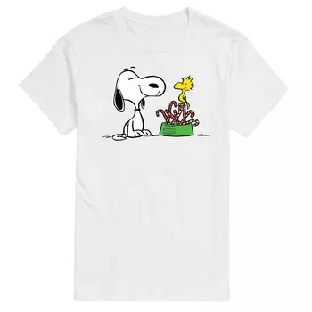 Футболка с рисунком Big & Tall Peanuts Snoopy & Woodstock Candy Canes Licensed Character, белый