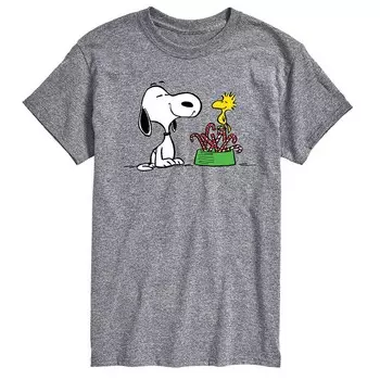 Футболка с рисунком Big & Tall Peanuts Snoopy & Woodstock Candy Canes Licensed Character, цвет Heather Gray