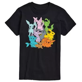 Футболка с рисунком Big & Tall Pokemon Every Eeveelution Licensed Character, черный