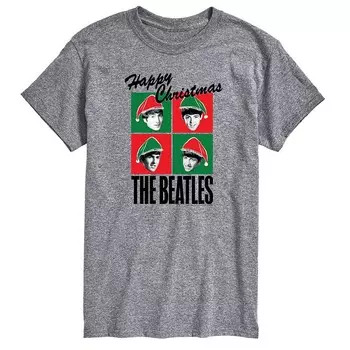Футболка с рисунком Big & Tall The Beatles Happy Christmas Licensed Character, цвет Heather Gray