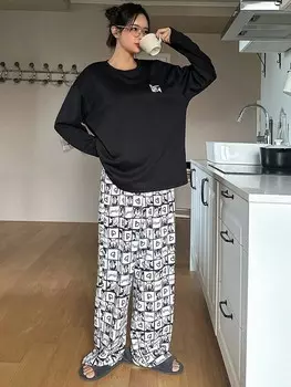 Футболка с рисунком, брюки с открытыми плечами и брюки, повседневная одежда Dazy, черно-белый