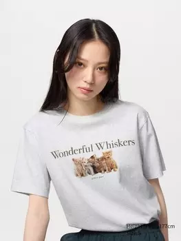 Футболка с рисунком cat photographs ut Uniqlo, цвет 02 серый