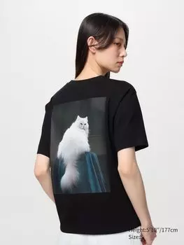 Футболка с рисунком cat photographs ut Uniqlo, цвет 09 черный