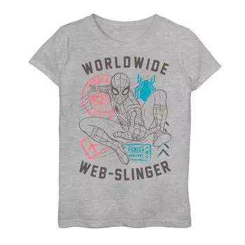 Футболка с рисунком «Человек-Паук Marvel» для девочек 7–16 лет, постер World Wide Web Slinger Licensed Character