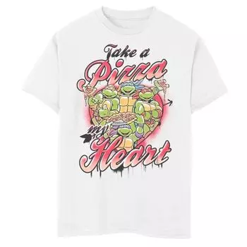 Футболка с рисунком «Черепашки-ниндзя» для мальчиков 8–20 лет Nickelodeon, групповой портрет «Возьми пиццу, мое сердце» Nickelodeon
