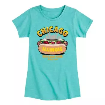 Футболка с рисунком Chicago Hot Dog Skyline для девочек 7–16 лет Licensed Character