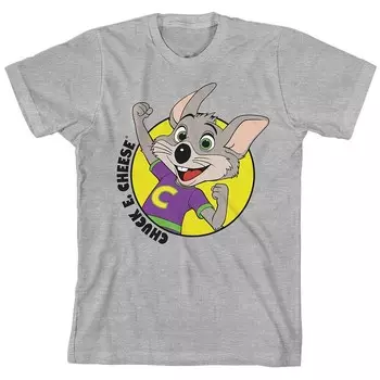 Футболка с рисунком Chuck E. Cheese Happy Chuck для мальчиков 8–20 лет Licensed Character, серый