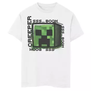 Футболка с рисунком Creeper Head для мальчиков Minecraft Licensed Character, белый