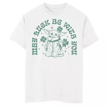 Футболка с рисунком «Да пребудет с тобой» для мальчиков 8–20 лет «Звездные войны». Мандалорец Грогу, он же «Малышка Йода». Star Wars, белый