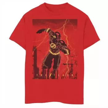 Футболка с рисунком DC Comics для мальчиков 8–20 лет «Молнии бегут по дождливому городу» Licensed Character