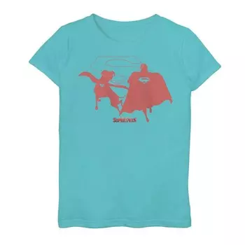 Футболка с рисунком DC Super Pets Super Hero Duo для девочек 7–16 лет, Супермен и Крипто DC Comics, цвет Tahiti Blue