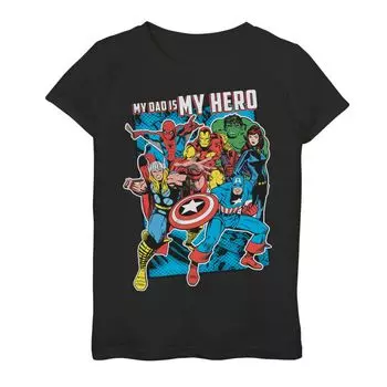 Футболка с рисунком «День отца» для девочек 7–16 лет «Marvel Heros My Dad My Hero» Marvel