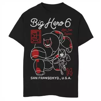 Футболка с рисунком Disney's Big Hero 6 для мальчиков 8–20 лет «Привет, я Бэймакс и Хиро» Disney