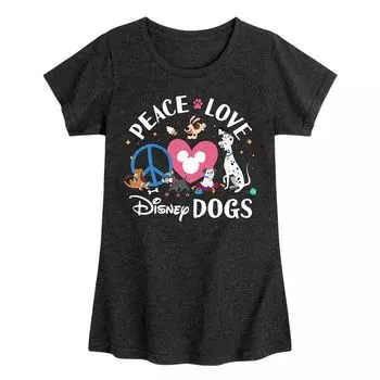 Футболка с рисунком Disney's для девочек 7–16 лет Peace Love Disney Dogs Licensed Character, черный