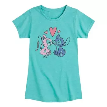 Футболка с рисунком Disney's Lilo & Stitch Angel & Stitch для девочек 7–16 лет Licensed Character, синий