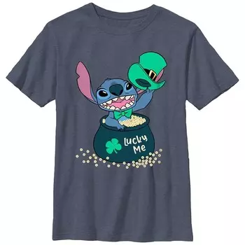 Футболка с рисунком Disney's Lilo & Stitch Lucky Me Stitch для мальчиков, цвет Navy Heather