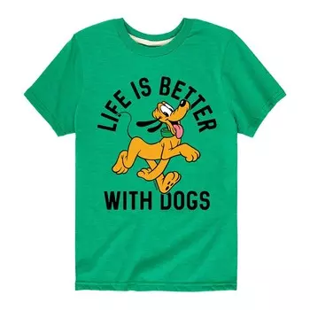 Футболка с рисунком Disney's «Микки Маус и друзья Плутон» для мальчиков 8–20 лет «Жизнь лучше собак», зеленый